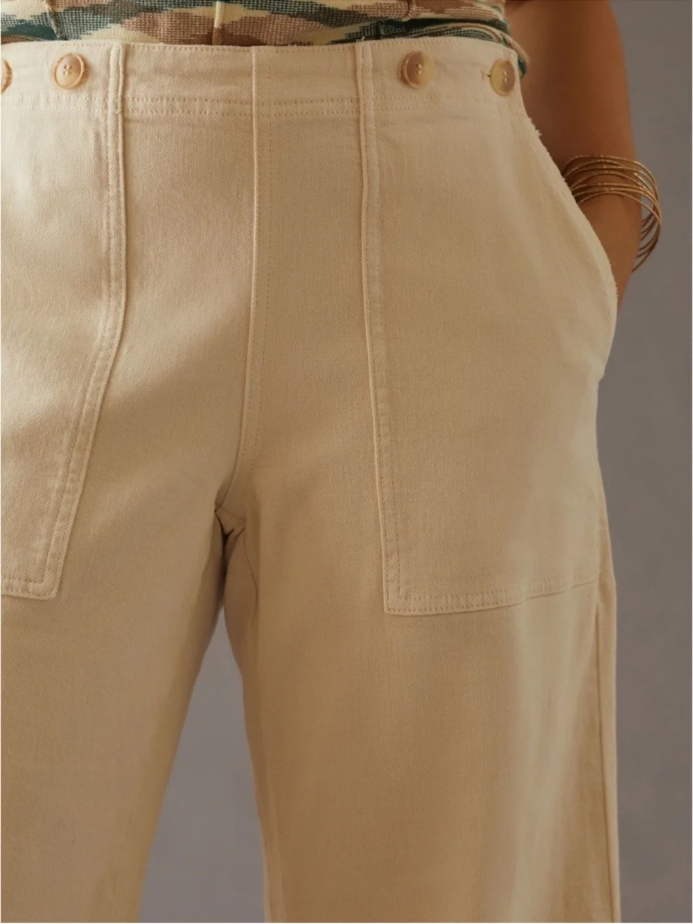 Pilcro The Kit High-Rise Wide-Leg Utility Trousers in Cream